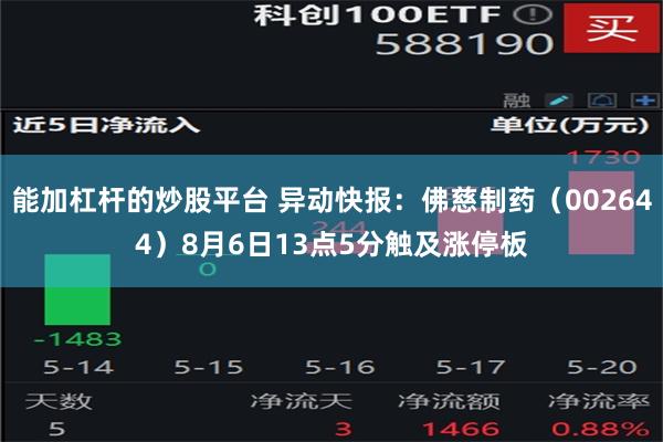 能加杠杆的炒股平台 异动快报：佛慈制药（002644）8月6日13点5分触及涨停板